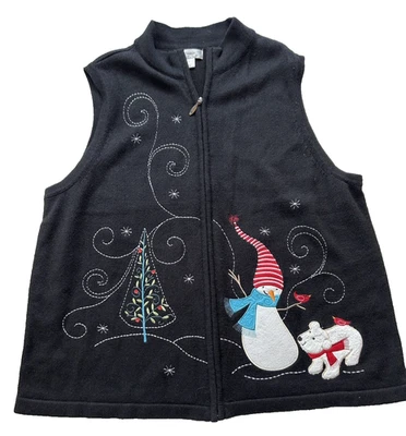 CJ Banks Holiday Suéter Chaleco Cremallera Talla 2X Muñeco de Nieve Árbol Oso. Navidad Foto 1 de 4