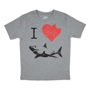 Kids' I Love Sharks T Shirt Classic Youth Shark Bite Shirt Shark Tee - Picture 1 of 8