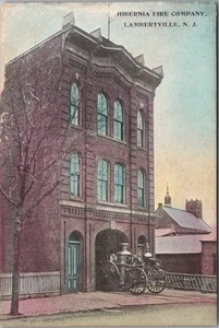 LAMBERTVILLE, Nueva Jersey Postal "HIBERNIA FIRE COMPANY" Máquina de Vapor / Estación - Imagen 1 de 2