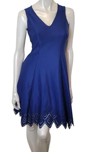 Donna Ricco blaues ärmelloses Kleid Spitzensaum V-Ausschnitt Fit & Flare Gr. 4 Stretch - Bild 1 von 21