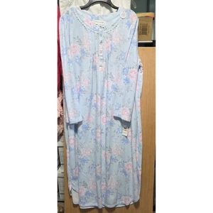 Miss Elaine Size 2X Ladies Floral Cuddleknit Nightgown Long Sleeve Blue Pink NWT - Picture 1 of 5