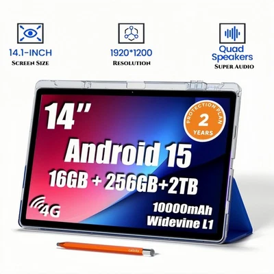 Callsky 14 英寸平板电脑 Android 15 16GB RAM 256GB ROM 1920x1200 适用于工作学习 — 第 1/4 张图片