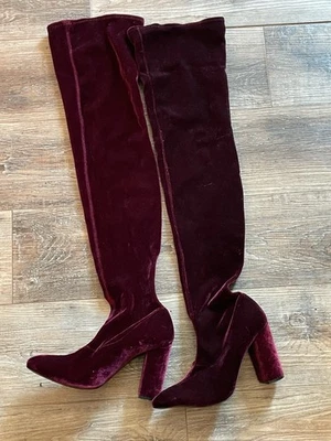 Zara Burgundy Velvet Over The Knee Boots Sz 40/9 - image 1 of 4