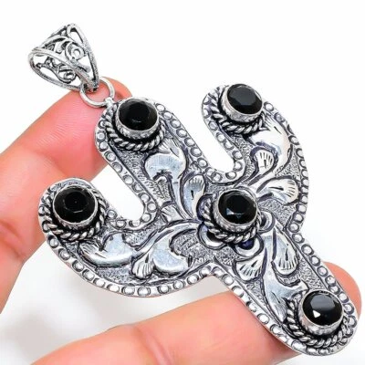 Colgante de joyería hecha a mano de piedras preciosas de espinela negra 3,35" VP-185 V502 Foto 1 de 4