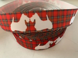 Nastro per cani Grosgrain Tartan Scottie 7/8" 22 mm - Foto 1 di 1