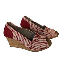 Tom's NEW Women's Shoes Wedge Heel Size 9 Red White Pattern Peep Toe    HH