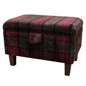 Red Tartan Ottoman Foostool Storage Box Pouffe Handmade Check Upholstered Fabric - Picture 1 of 6