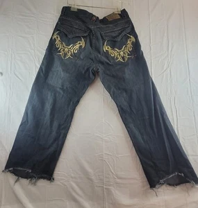 Coogi Jeans Men's Size 34x34 Blue  Distressed Frayed Wide Bottom Vintage Y2K - Picture 1 of 21