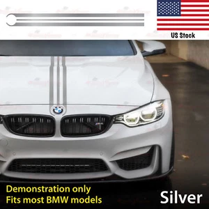 SILVER Trim Performance Rally Stripes Hood BONNET Decal Vinyl Stickers for BMW - Picture 1 of 10