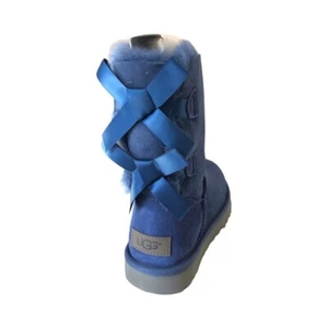 UGG Women's Dark Denim Blue Bailey Bow II Short Sheepskin Boots 1016225 - Picture 1 of 10