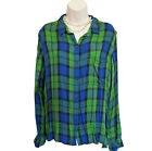 SO Perfect Shirt Plaid Rayon Shirt Size XL Juniors Blouse Green Blue Grunge