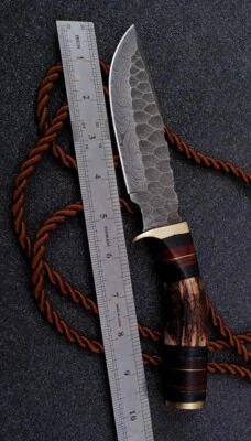 CUSTOM MADE HAND FORGED DAMASCUS 10" HUNTING/BOWIE KNIFE STAG/ANTLER HANDLE 2793 - Image 1 of 3