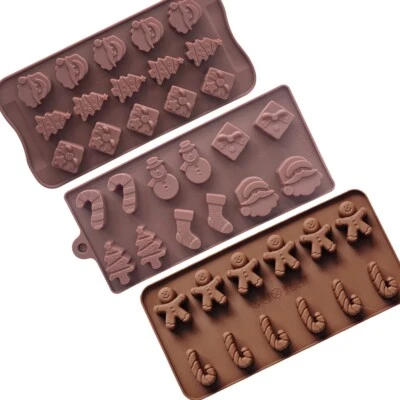 BARGAINS EXPRESS UK 3pc Christmas Santa Xmas Tree Snowman Gingerbread Man Silicone Chocolate Moulds