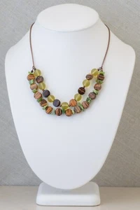 Green & Brown Wooden Agate Retro 60's Revival Autumn Madmen Mod GoGo Art Deco - Picture 1 of 4