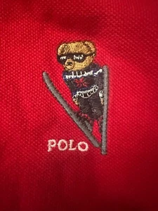 Ralph Lauren Polo Bear Skiing Kid's Red Polo Shirt M 10-12 - Picture 1 of 4
