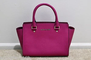 NWT MICHAEL Michael Kors Selma Medium Saffiano Leather Satchel in Fuchsia - Picture 1 of 2