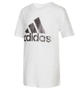 Adidas Boys White T-Shirt Short Sleeve Crew Doodle Dude Adidas Logo Youth XL NEW - Picture 1 of 5