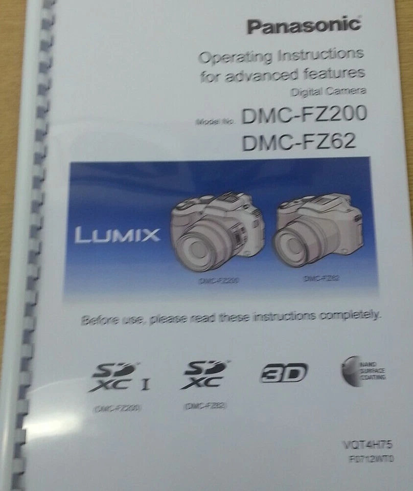 PANASONIC LUMIX DMC FZ200 FZ62 INSTRUCCIONES MANUALES DE USUARIO IMPRESAS 220 PÁGINAS A4