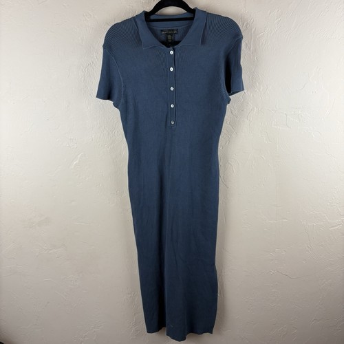 VETEMENTS Ho of Harlow blu a costine MIDI polo maglione abito maniche corte donna taglia XL