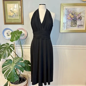 Vestido Midi Halter Negro Vintage Años 90 Talla 10 Antiguo Hollywood Glam Pinup Romántico - Imagen 1 de 10