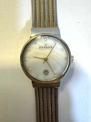 Skagen Watch Women’s Slim Silver Mesh Quartz Crystal Markers Foto 1 de 4