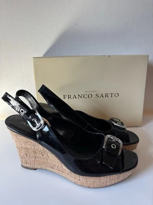 FRANCO SARTO Carnaval Negro Charol Imitación Cuero Corcho Cuñas Mujer 9 Pinup Niña Foto 1 de 4