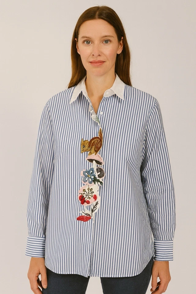 Max Mara выходные Nadar в полоску вышитая рубашка - женщин SZ M - расслабленный крой - Изображение 1 из 4