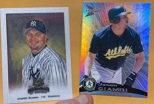 💥JASON GIAMBI card lot 1999 Pacific Prism Holographic #104 2002 Donruss #50 NY - Picture 1 of 2