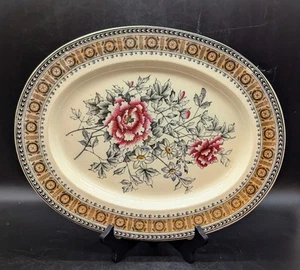 Antique Copeland & Sons Polychrome Earthenware Platter Rose Flower 13.25" - Picture 1 of 8
