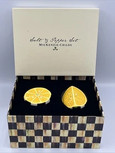 MacKenzie Childs Courtly Check Lemon Salt & Pepper Shaker Set Boxed - Picture 1 of 10