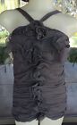  Gorgeous Ruched Flowerettes & Ruffles Gray Tube Halter Style Blouse Sz. S 
