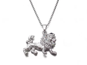 CRYSTAL ANIMAL LION PENDANT CHARM NECKLACE SILVER TONE CLEAR PINK BLUE MULTI - Picture 1 of 6