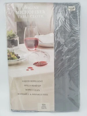 Origins Microfiber 90" In Round Spill Proof Gray Grey Tablecloth Round New - Image 1 of 3