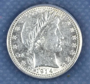 Moneda de cuarto de plata de barbero 1914 ANACS AU-55 - Imagen 1 de 3