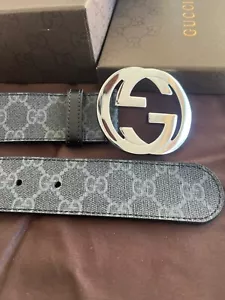 Cinturón Gucci Hombre GG Monograma Supreme Cuero Negro/Gris Talla 110 cm Cintura 38/40 - Imagen 1 de 7