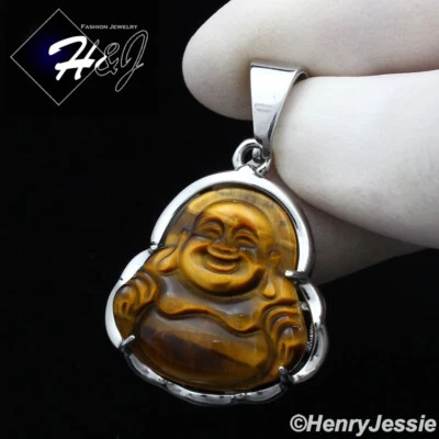 MEN WOMEN Stainless Steel Tiger Eye Silver Buddha Charm Pendant*P123 - Image 1 of 3