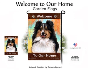 Willkommen Garten Flagge - Tri (Stil 1) Shetland Schäferhund Sheltie 126C - Bild 1 von 1