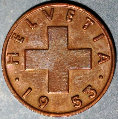 Switzerland Rappen 1953 B KM# 46 - Image 1 of 2