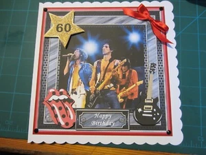 New Handmade 60th Birthday Card - Music/Rolling Stones Themed Size 8" X 8" - Picture 1 of 5