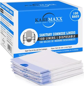 Commode Liners Disposable, Value Pack 100, Universal Fit - Leak Proof & Odorless - Picture 1 of 12