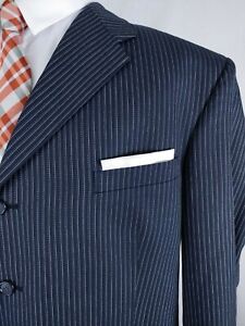 Celebrity Worn Holland & Sherry Men 4B Wool Suit 46/48L 37x33 White Pinstripe