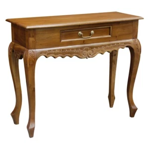 Hall Table, Timber, Small Console Table, Carved W90xD35cm, Light Pecan. - Picture 1 of 7