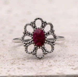 925 Sterling Silver Vintage Style Ladies Ring Red Ruby Gemstone Ornate Filigree - Picture 1 of 6