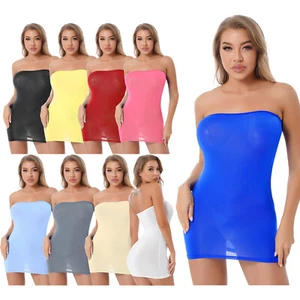 Womens Sheer Strapless Slip Dress Stretchy Tank Top Backless Camisole Tube Skirt - Picture 1 of 39