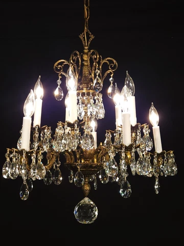VINTAGE French Brass 10 Arm 10 Lite GLITZIEST FUSSY Cut Lead Crystal Chandelier Cover