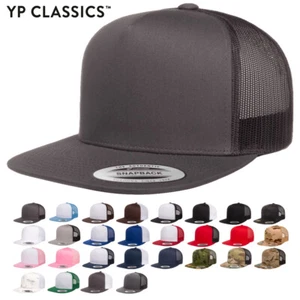 YP Classics Flat Bill Trucker Cap 5 Panel Mesh Back Snapback Hat 6006 - Picture 1 of 29