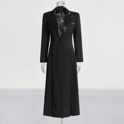 Черный реальный фотографии длинное пальто для женщин бизнес Jakcet платье высоты разрез платье пальто - Изображение 1 из 4