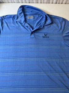 Under Armour Polo Shirt Mens Large Blue Striped Short Sleeve Valhalla Golf Club - Picture 1 of 3