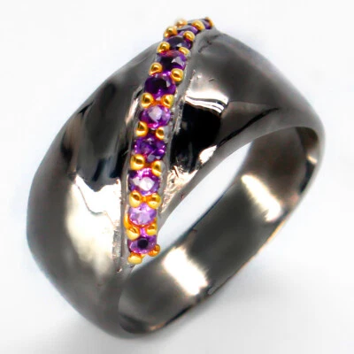 Anillo de plata de ley 925 amatista natural no mejorado / RVS56 Foto 1 de 3