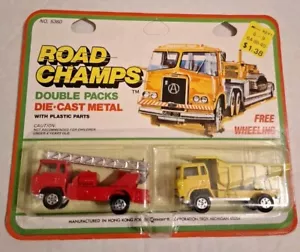 Vintage K-Mart Road Champs Work Trucks Double Pack 1/64 Dump & Ladder Fire Truck - Picture 1 of 5